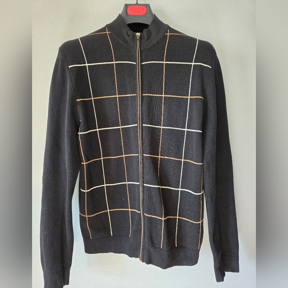 MEXX Black and Brown Grid Pattern Cotton Sweater. Mens L - Picture 1 of 7
